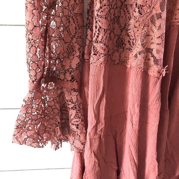 Free People Dusty Mauve Tell Tale Lace Mini Dress - Picture 5 of 8
